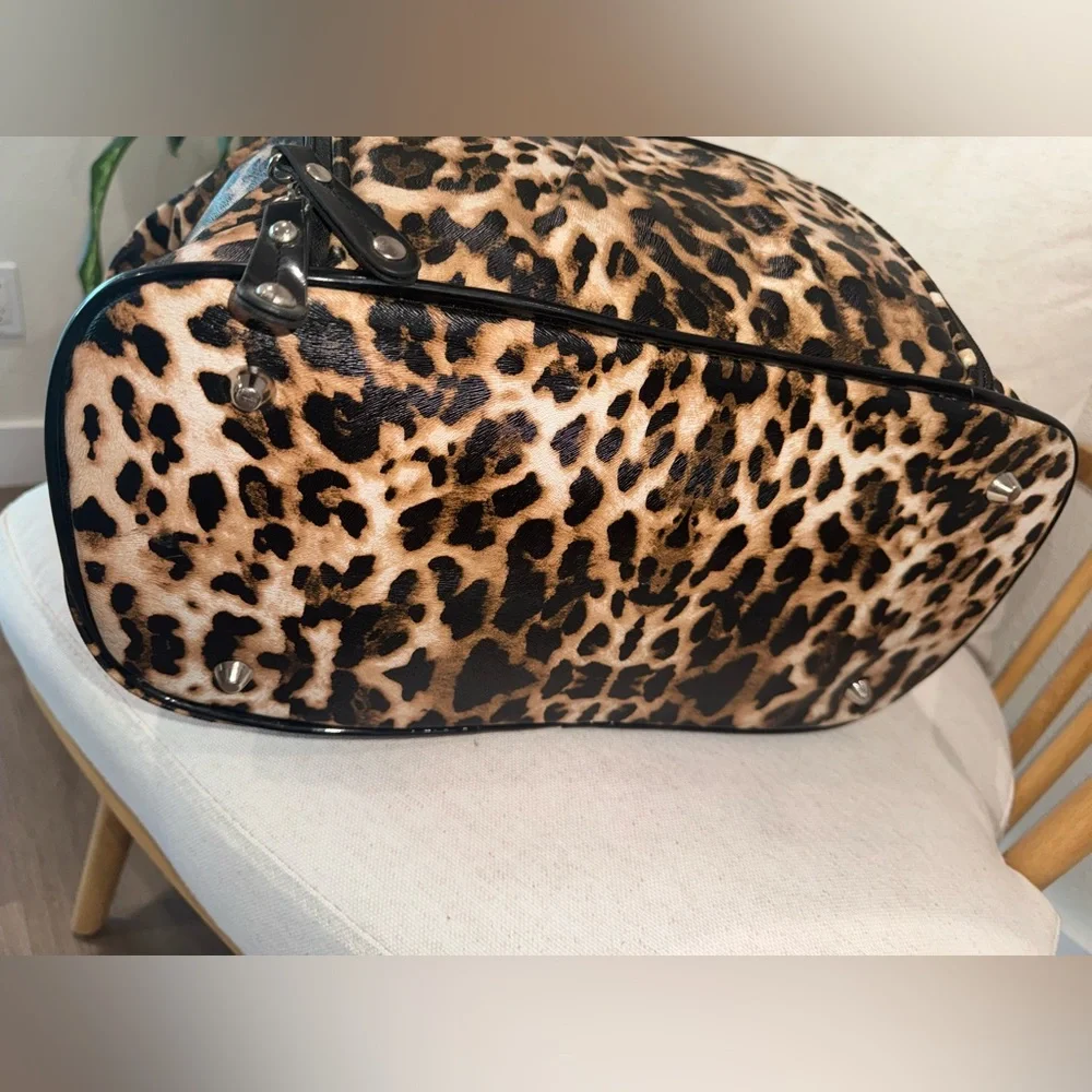 Kathy Van Zeeland Leopard Animal Print Duffle Travel Shoulder Weekender Purse XL - Picture 8 of 16